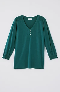 smocked-sleeve henley top