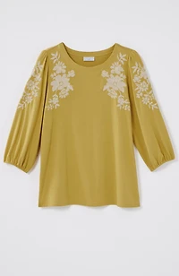 floral-embroidered top