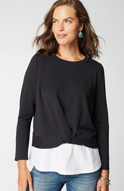mixed-media twist-front top