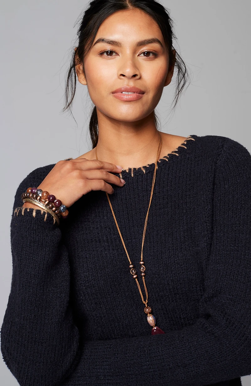 pure jill whipstitch-trimmed pullover sweater