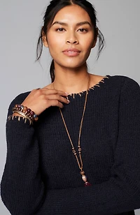 pure jill whipstitch-trimmed pullover sweater