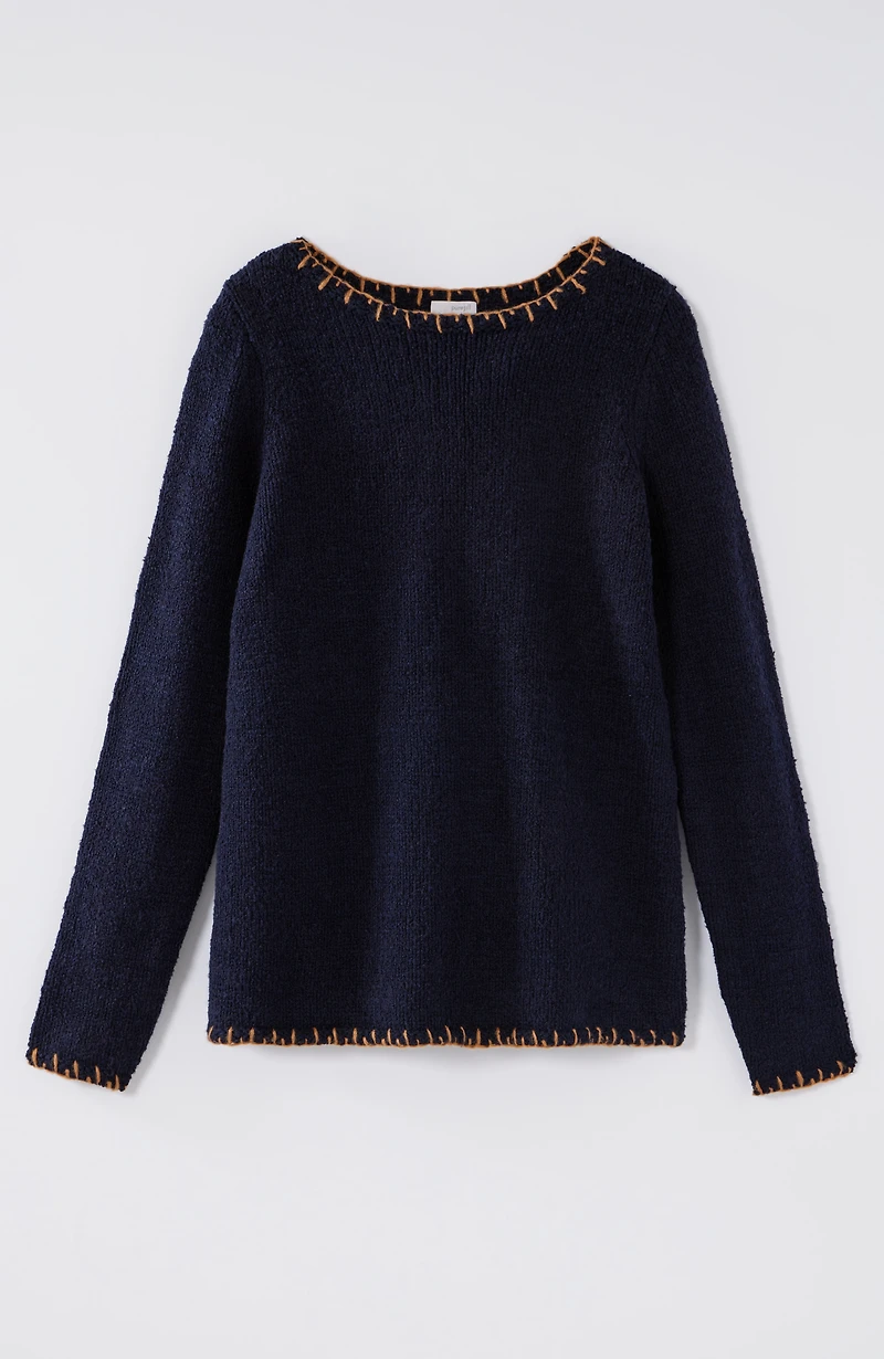pure jill whipstitch-trimmed pullover sweater