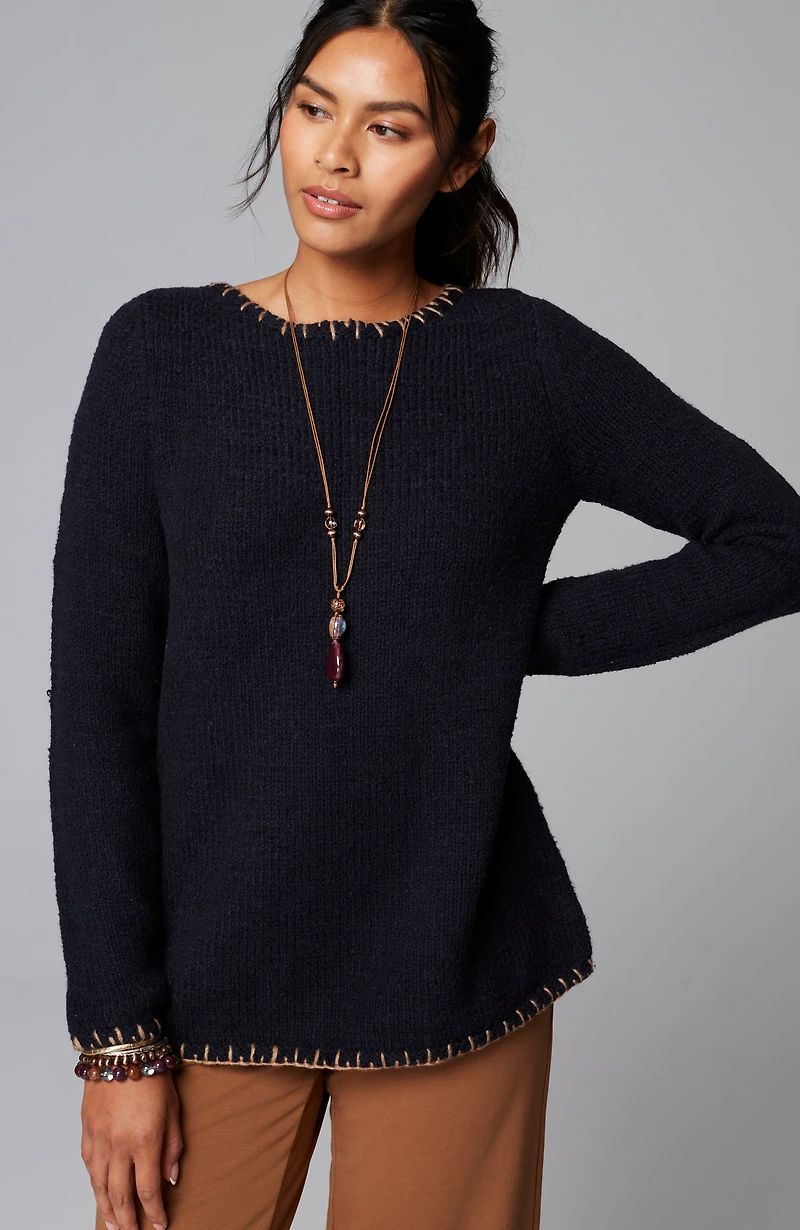 pure jill whipstitch-trimmed pullover sweater