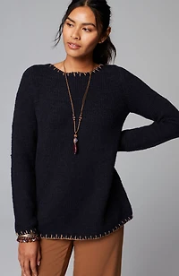 pure jill whipstitch-trimmed pullover sweater