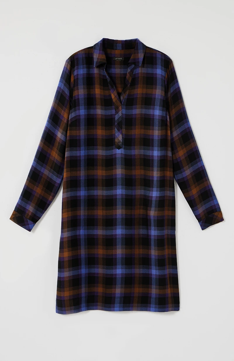 plaid split-neck dress