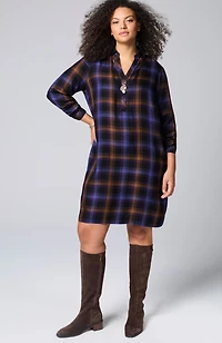 plaid split-neck dress