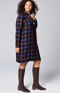 plaid split-neck dress