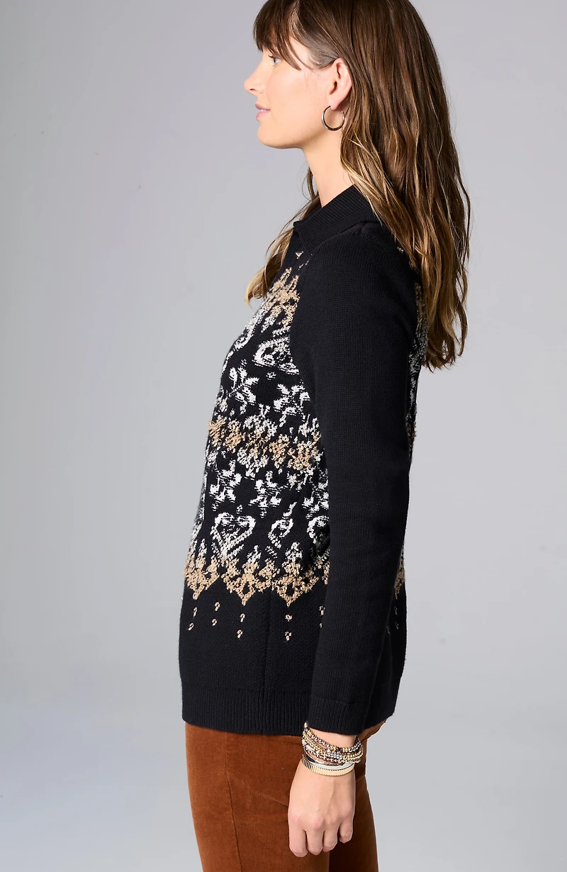 jacquard-patterned collared sweater
