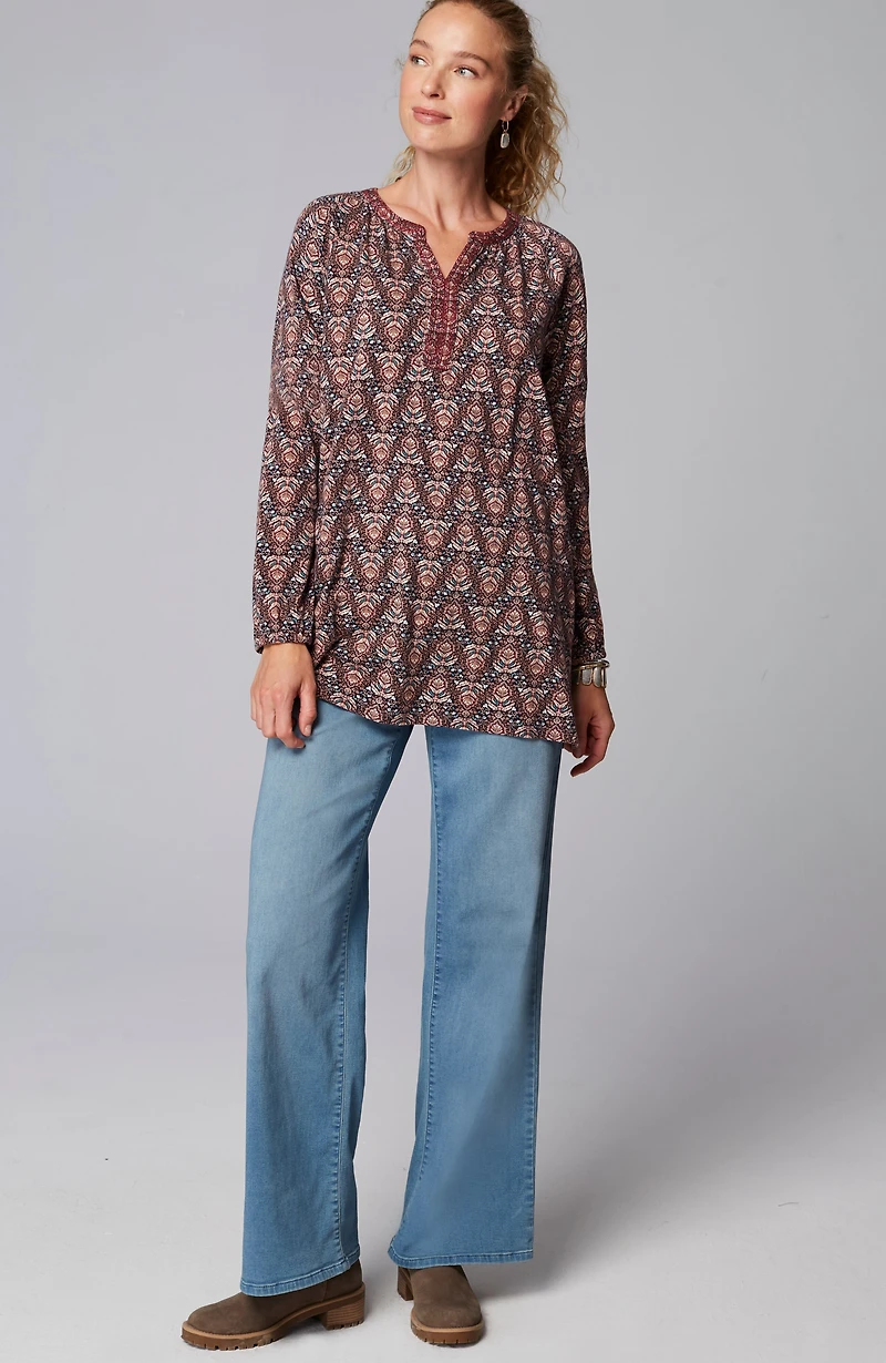 pure jill printed & embroidered knit tunic