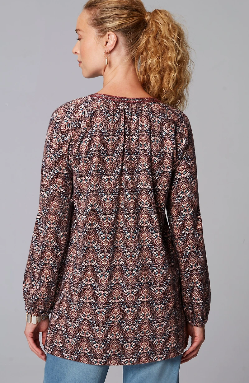pure jill printed & embroidered knit tunic