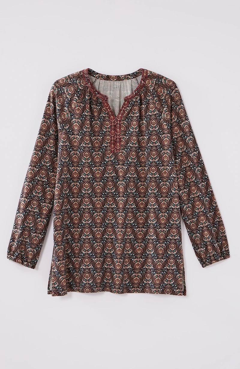 pure jill printed & embroidered knit tunic