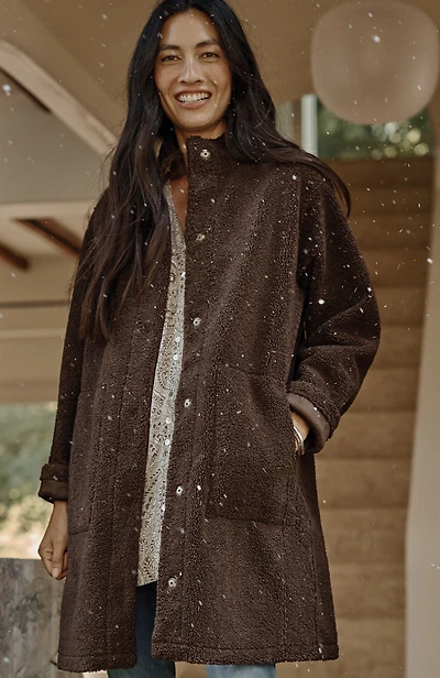 pure jill reversible long teddy coat
