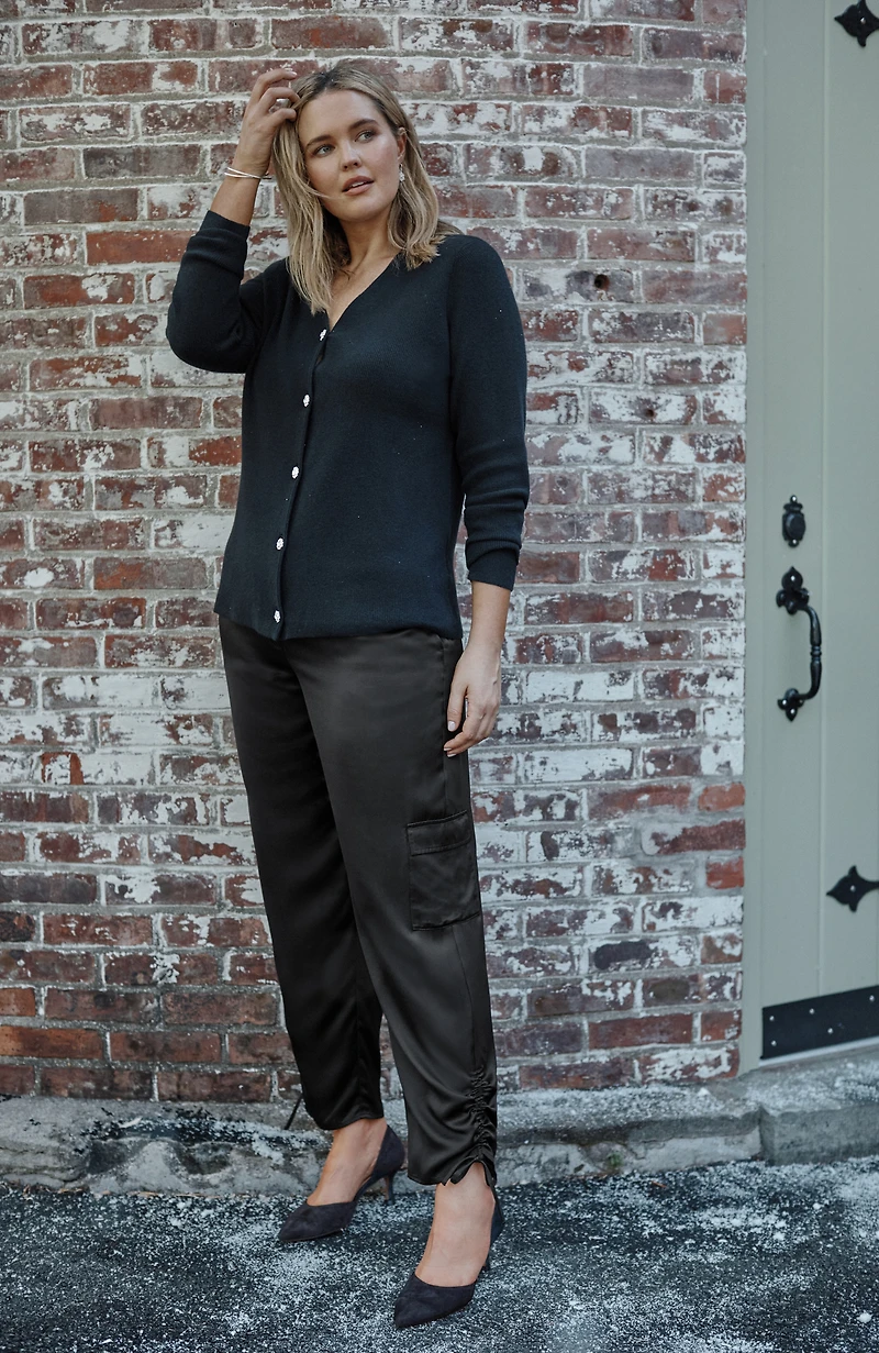 straight-leg satin cargo pants