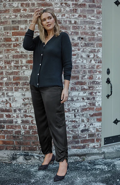 straight-leg satin cargo pants