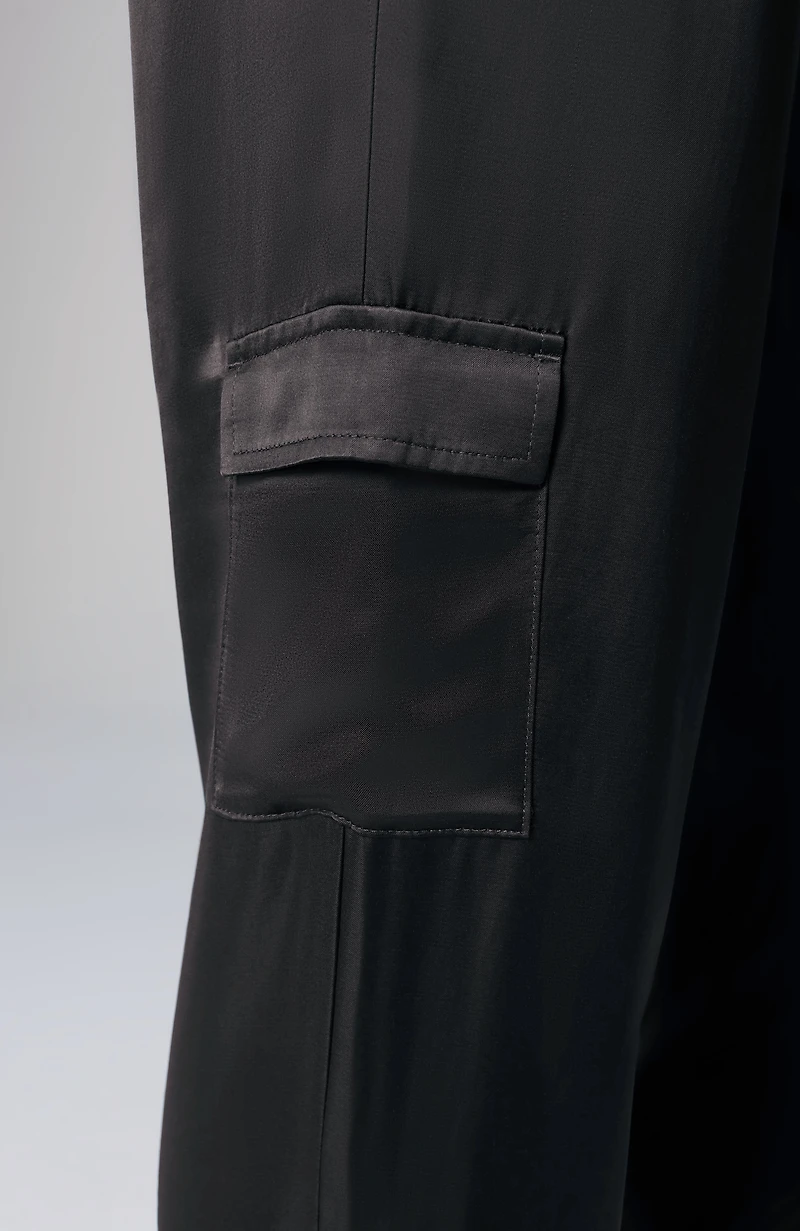 straight-leg satin cargo pants