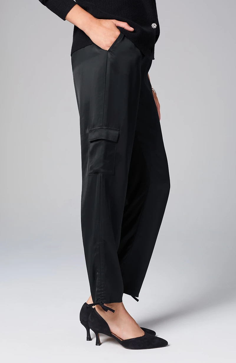 straight-leg satin cargo pants