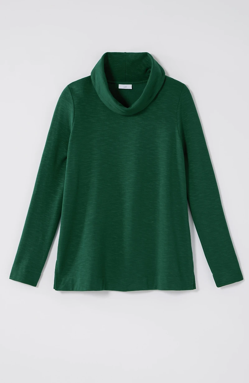 brushed-fleece cowl-neck knit top