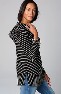 mixed-stripes hooded tunic
