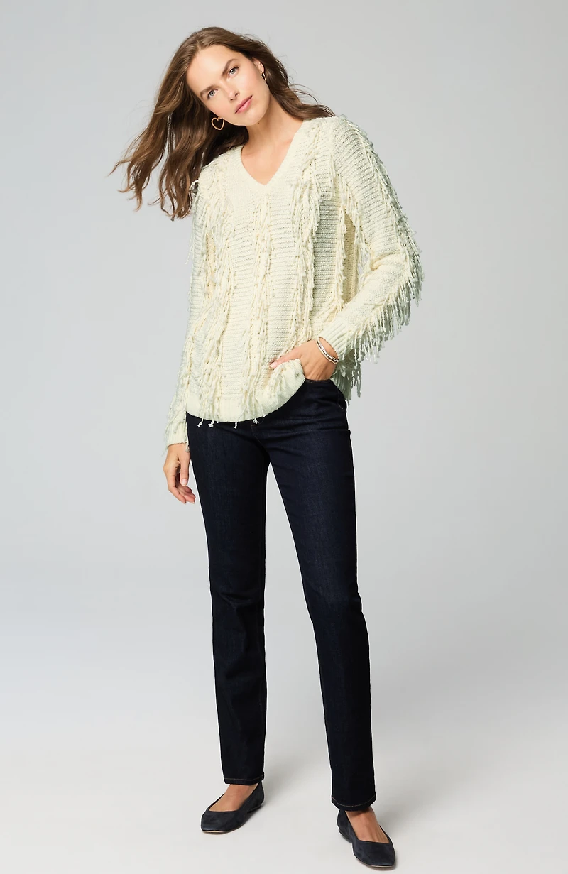 fringed v-neck sweater