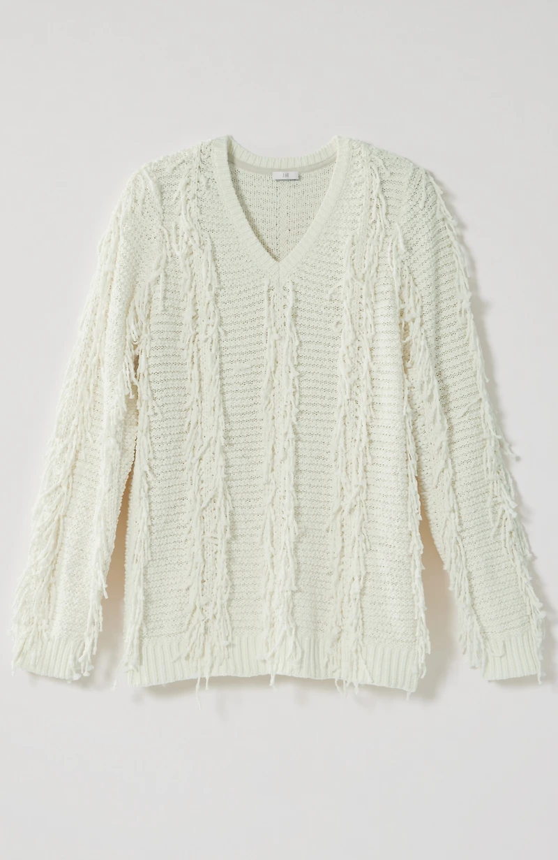 fringed v-neck sweater