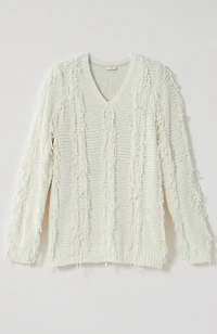 fringed v-neck sweater