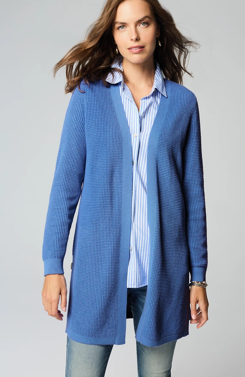 textured open-front cardi