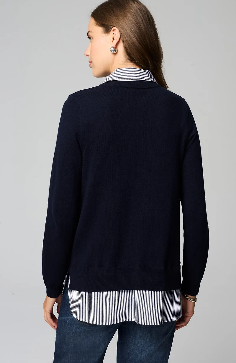 mixed-media shirt-collar sweater