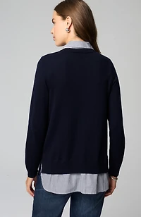 mixed-media shirt-collar sweater