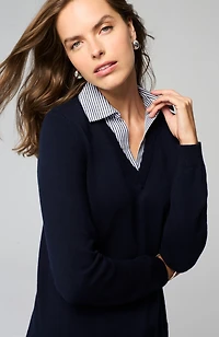 mixed-media shirt-collar sweater