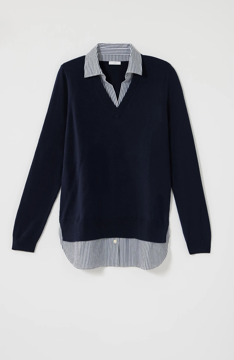 mixed-media shirt-collar sweater