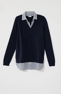 mixed-media shirt-collar sweater