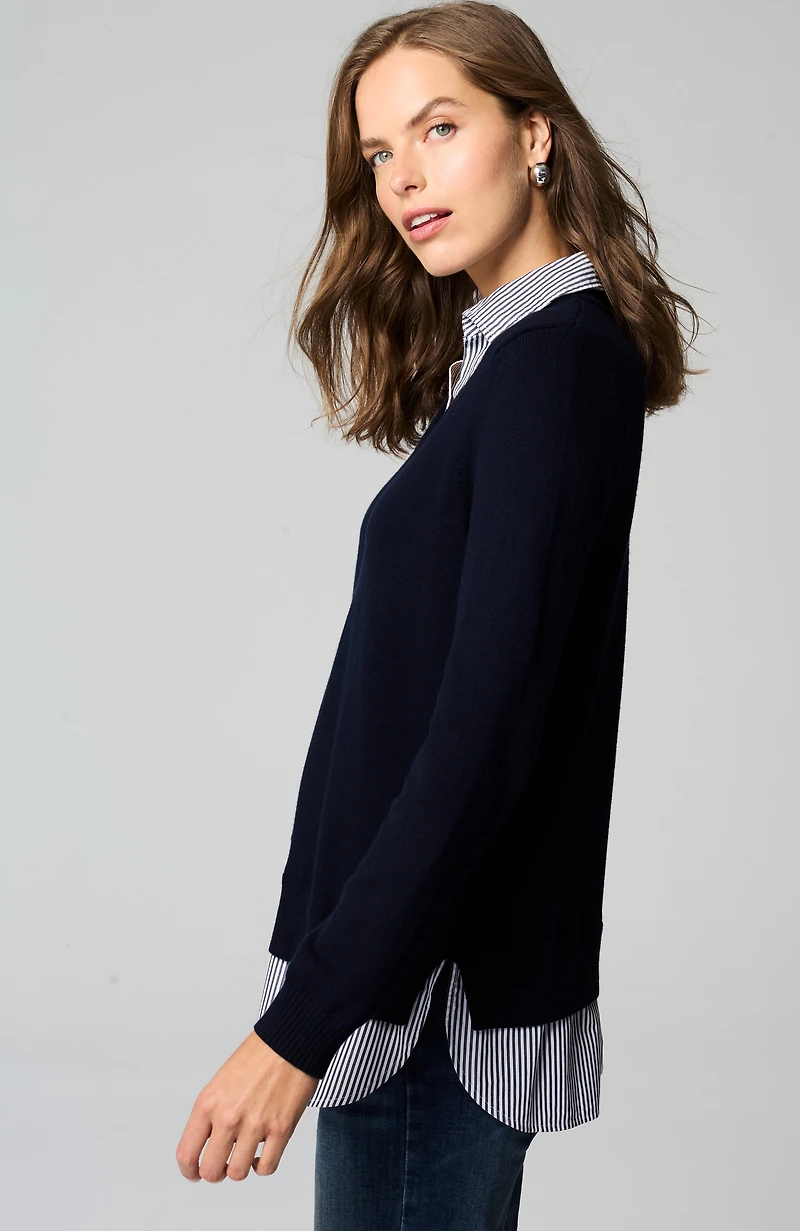 mixed-media shirt-collar sweater