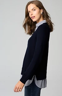 mixed-media shirt-collar sweater