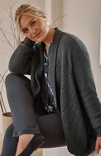 pure jill curved-hem cabled cardi