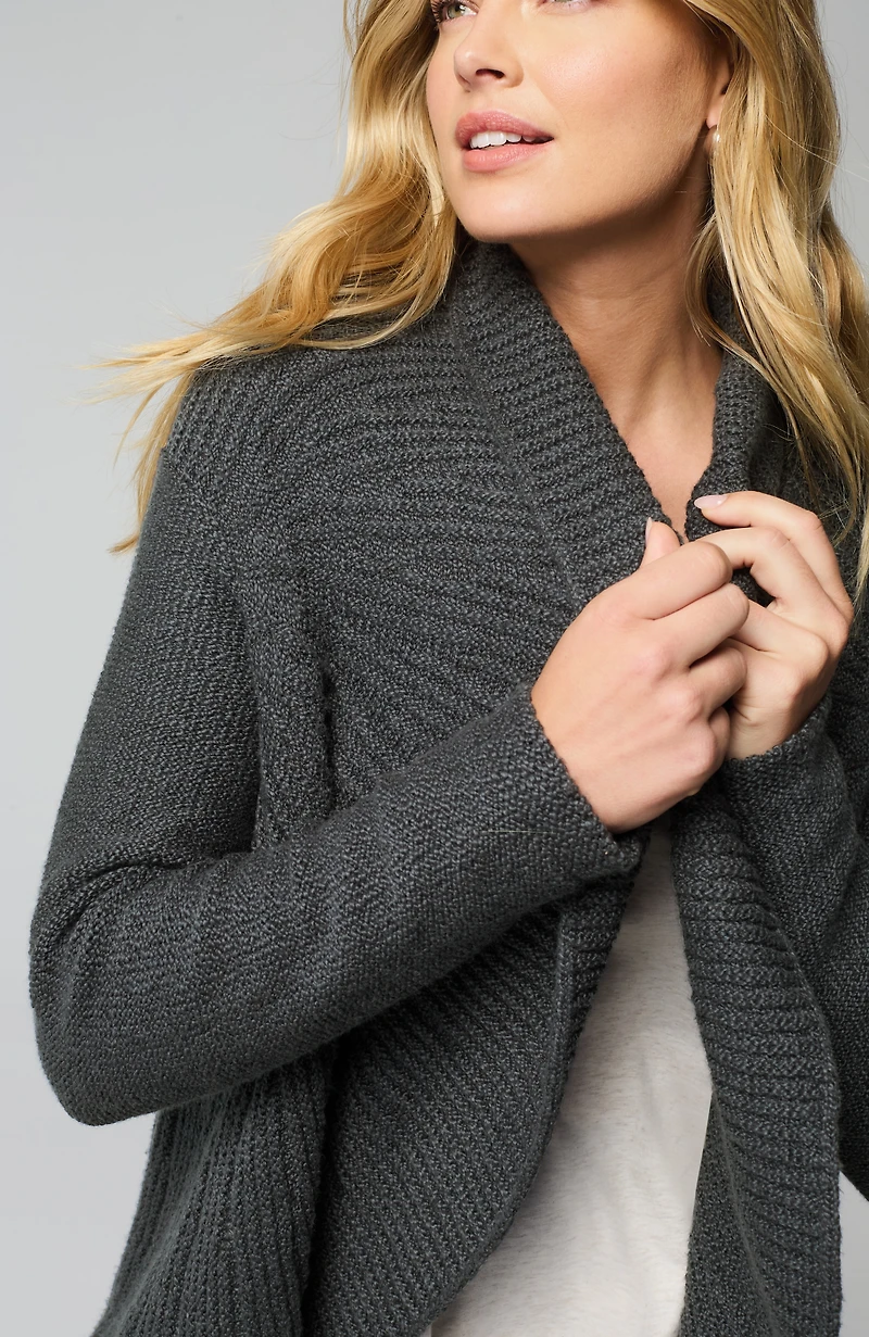 pure jill curved-hem cabled cardi