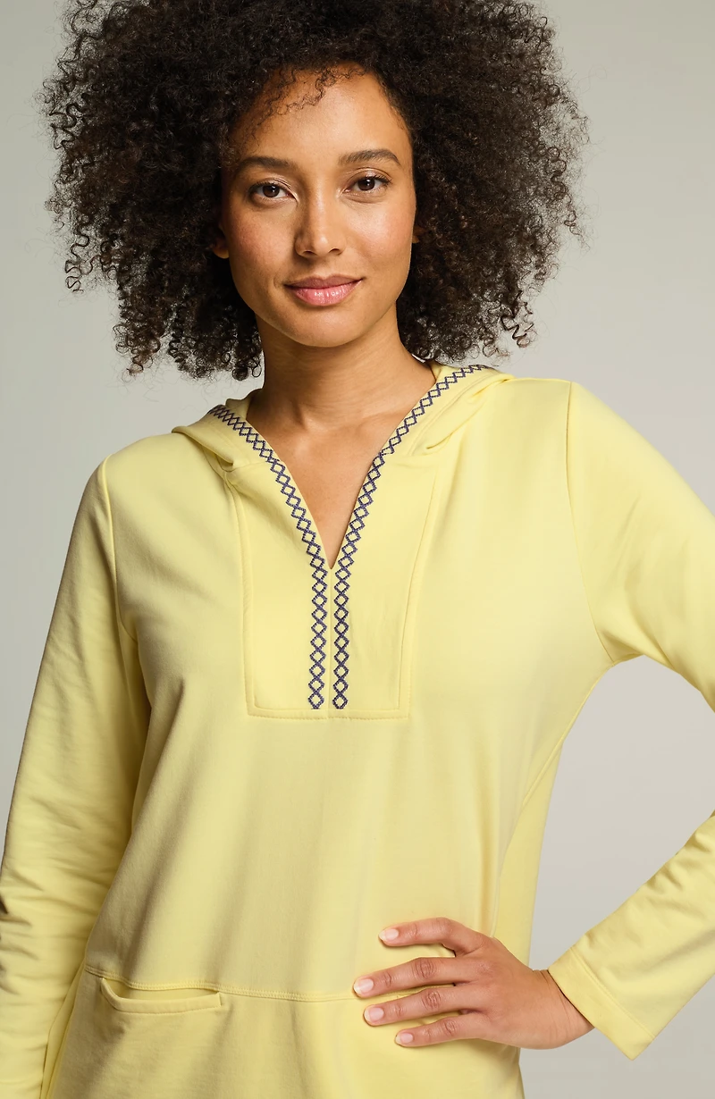 fit elevate terry embroidered hooded tunic