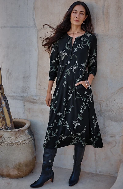 pure jill printed-knit midi dress