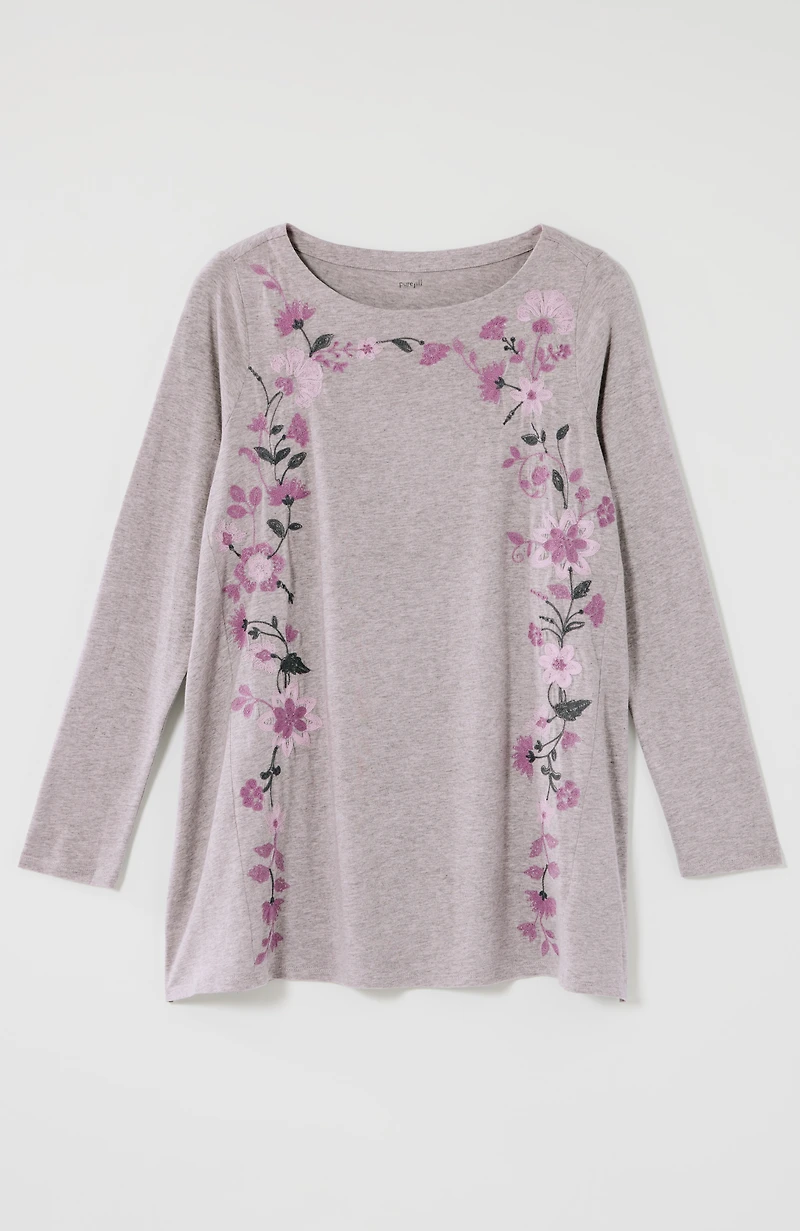 pure jill embroidered dipped-hem tunic