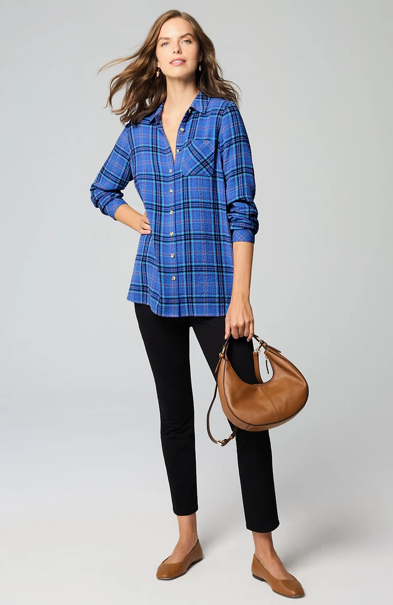 soft crinkled plaid tunic