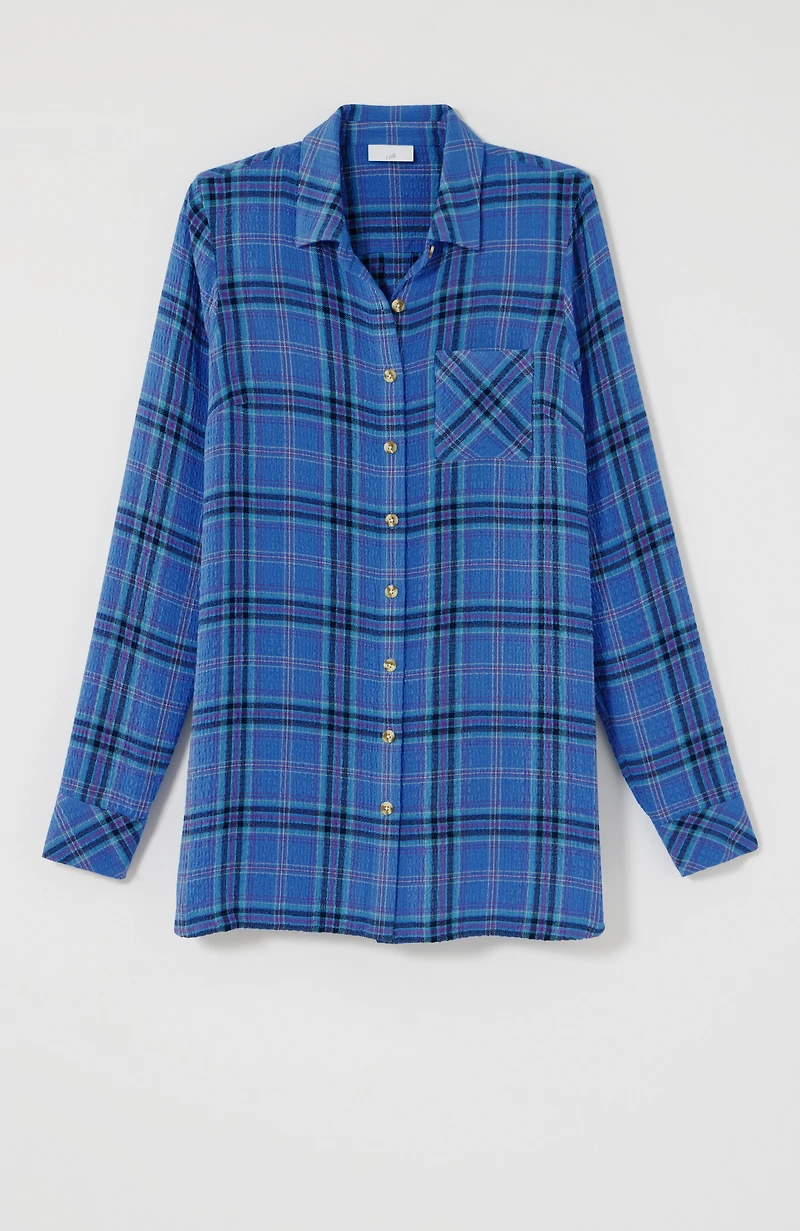 soft crinkled plaid tunic