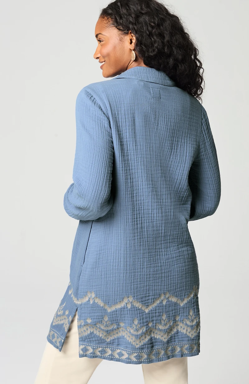 pure jill cotton-gauze embroidered duster jacket
