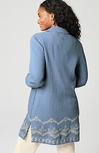 pure jill cotton-gauze embroidered duster jacket