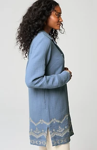 pure jill cotton-gauze embroidered duster jacket