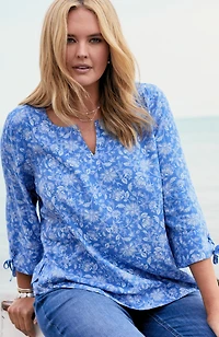 linen-blend tie-sleeve top