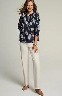 printed cotton pintucked top
