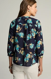 printed cotton pintucked top
