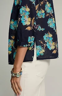 printed cotton pintucked top
