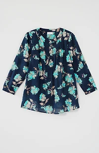 printed cotton pintucked top