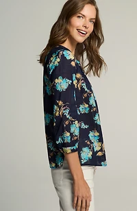 printed cotton pintucked top
