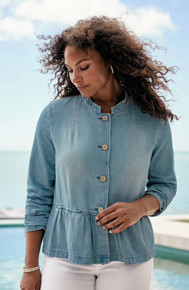 button-front peplum jacket